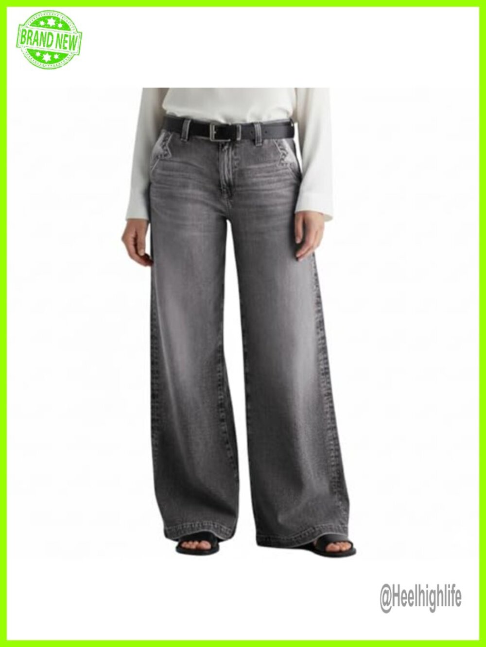 Mid Rise Wide Leg Jeans Loose Stretch Cotton Blend Casual